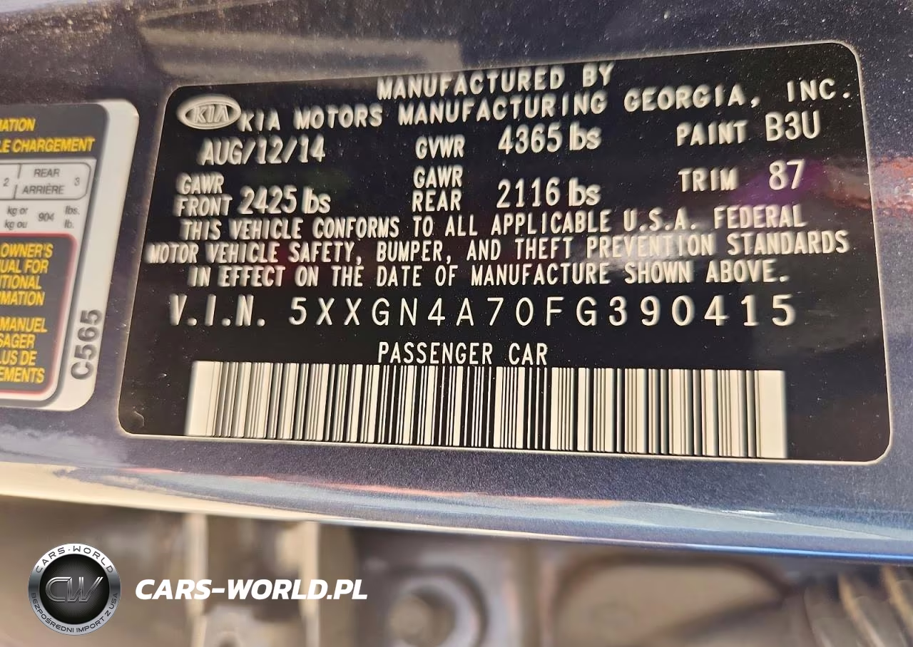 2015 Kia Optima Ex VIN:5XXGN4A70FG390415 - 12