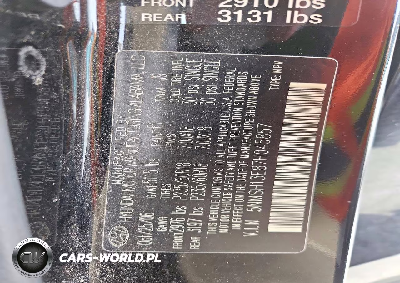 2007 Hyundai Santa Fe Se VIN:5NMSH13E87H045857 - 13