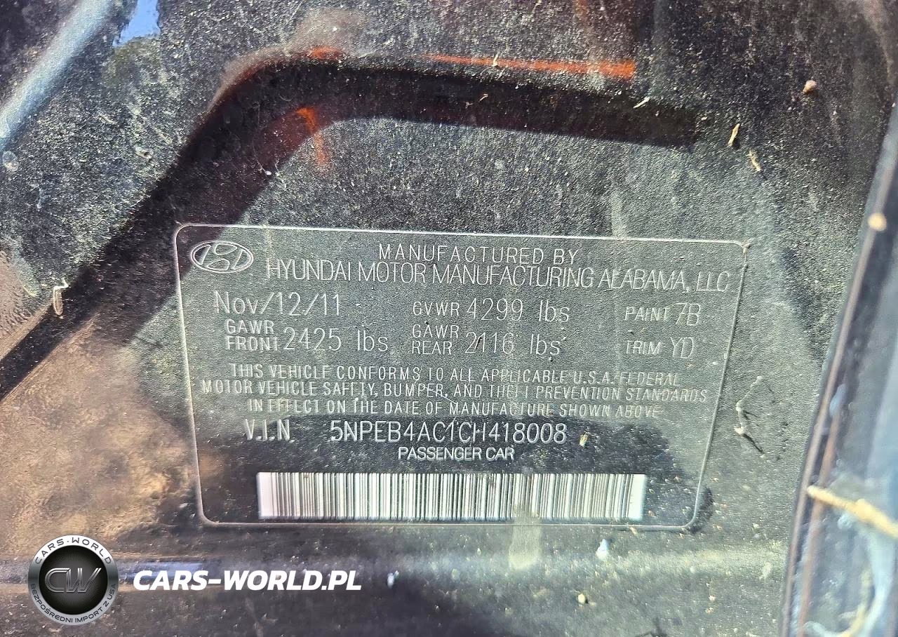 2012 Hyundai Sonata Gls VIN:5NPEB4AC1CH418008 - 12