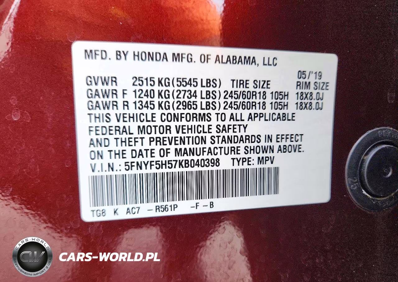 2019 Honda Pilot Ex-L VIN:5FNYF5H57KB040398 - 13
