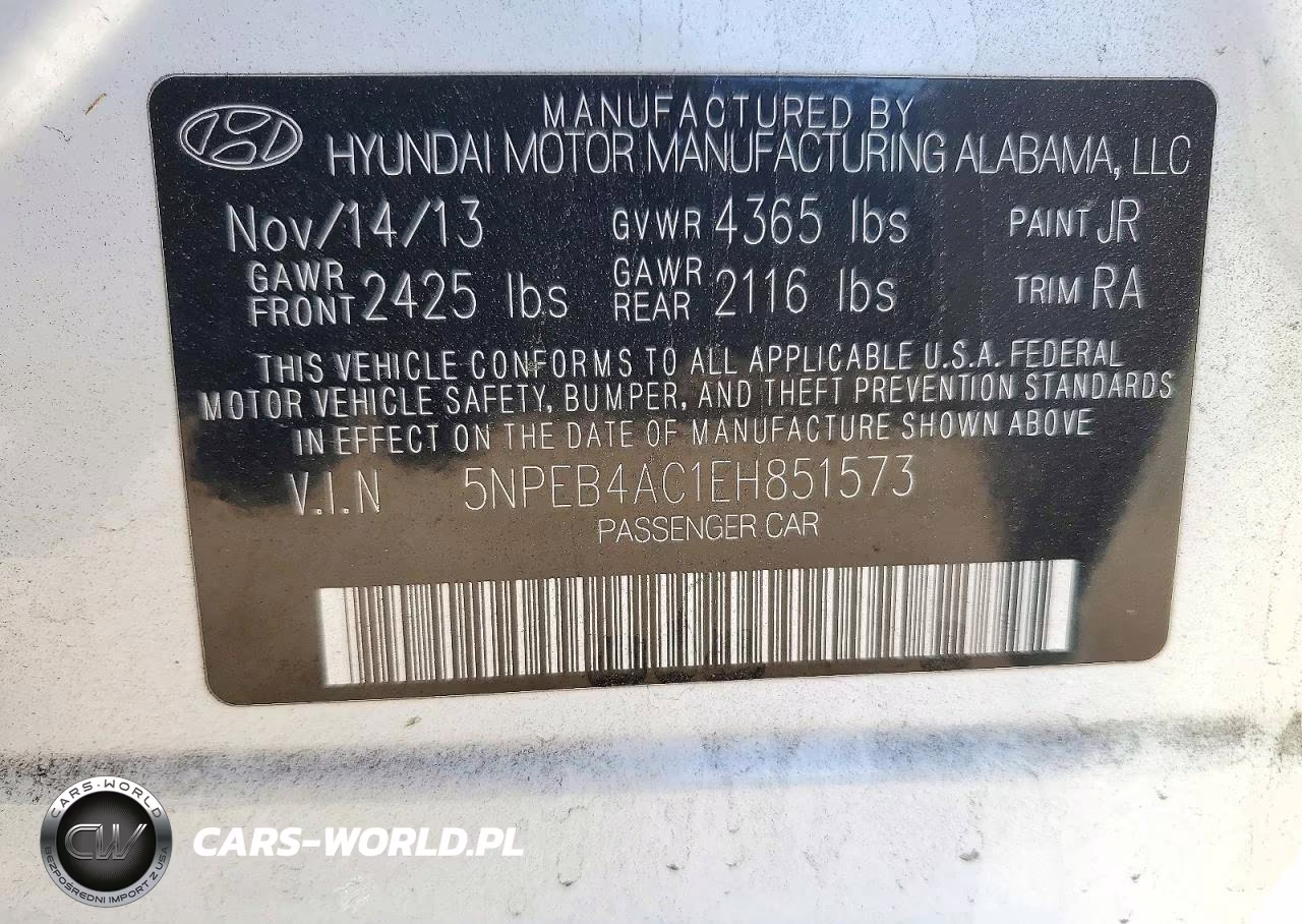 2014 Hyundai Sonata Gls VIN:5NPEB4AC1EH851573 - 12