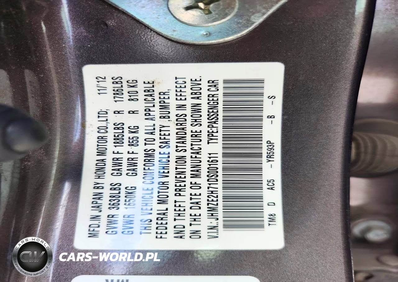 2013 Honda Insight Ex VIN:JHMZE2H71DS001611 - 12