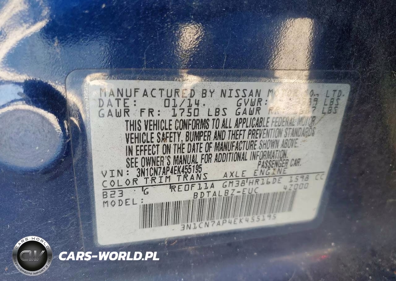 2014 Nissan Versa S VIN:3N1CN7AP4EK455195 - 12