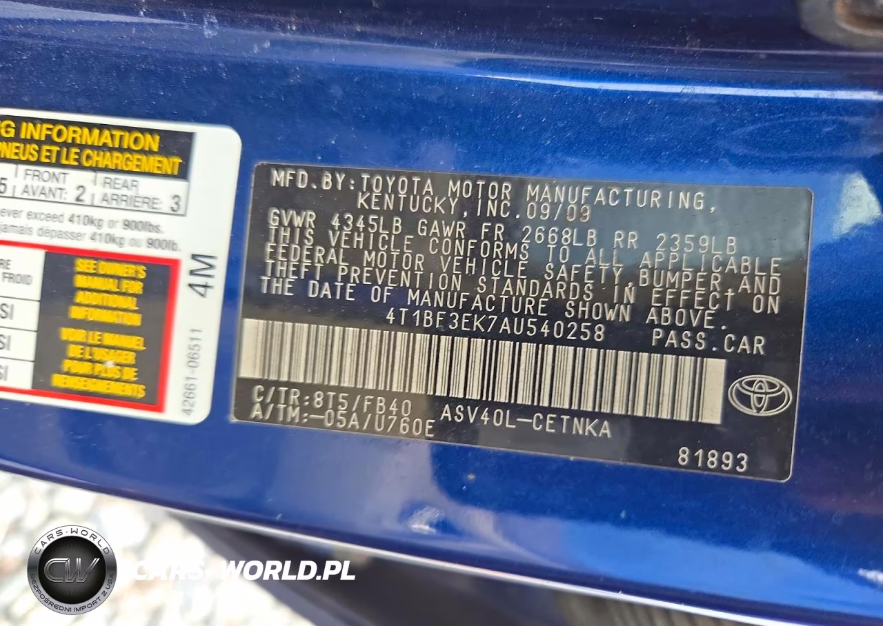 2010 Toyota Camry Base VIN:4T1BF3EK7AU540258 - 12