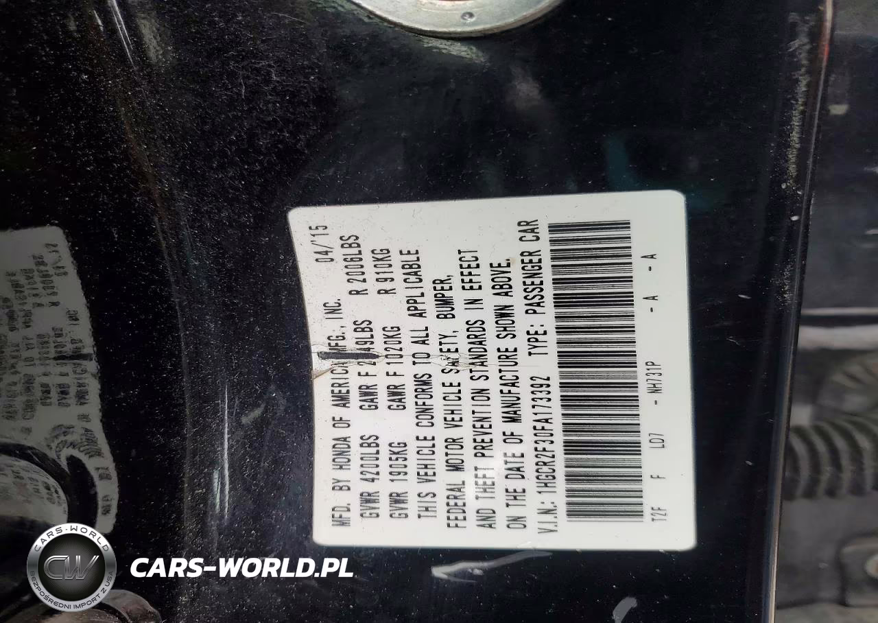 2015 Honda Accord Lx VIN:1HGCR2F30FA173392 - 12