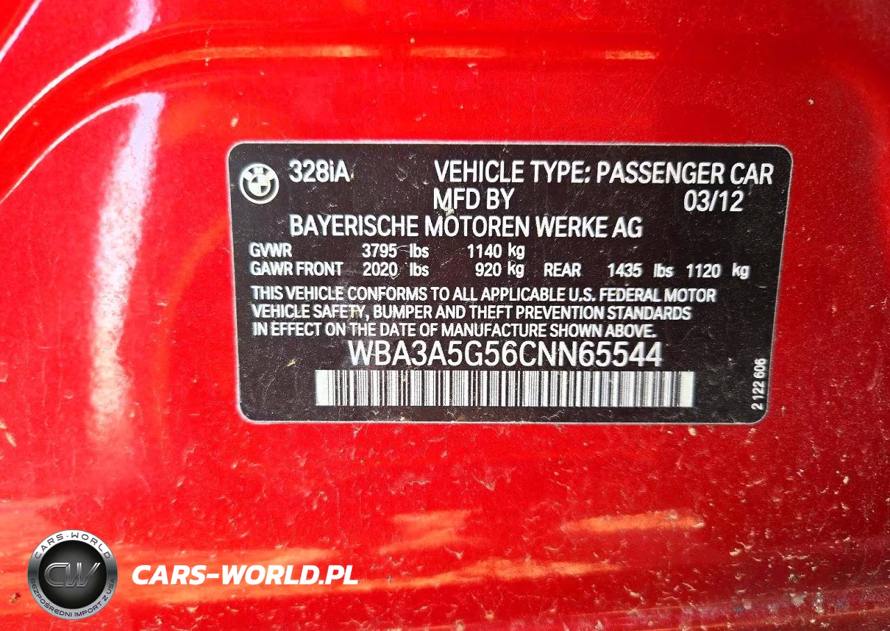2012 BMW 328 I VIN:WBA3A5G56CNN65544 - 12
