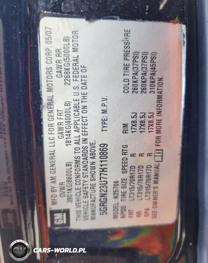 2007 Hummer H2 VIN:5GRGN23U77H110869 - 13