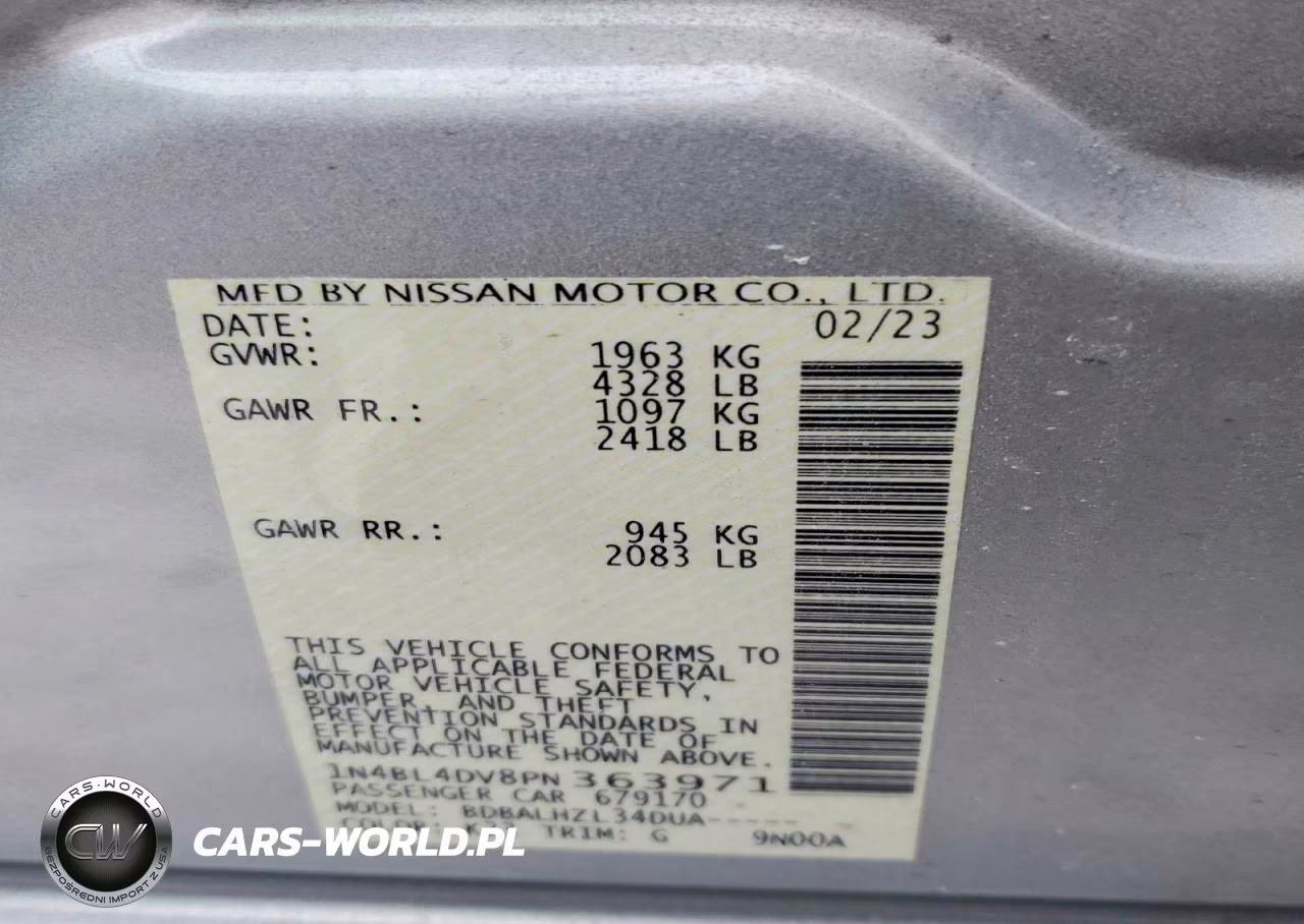2023 Nissan Altima Sv VIN:1N4BL4DV8PN363971 - 12