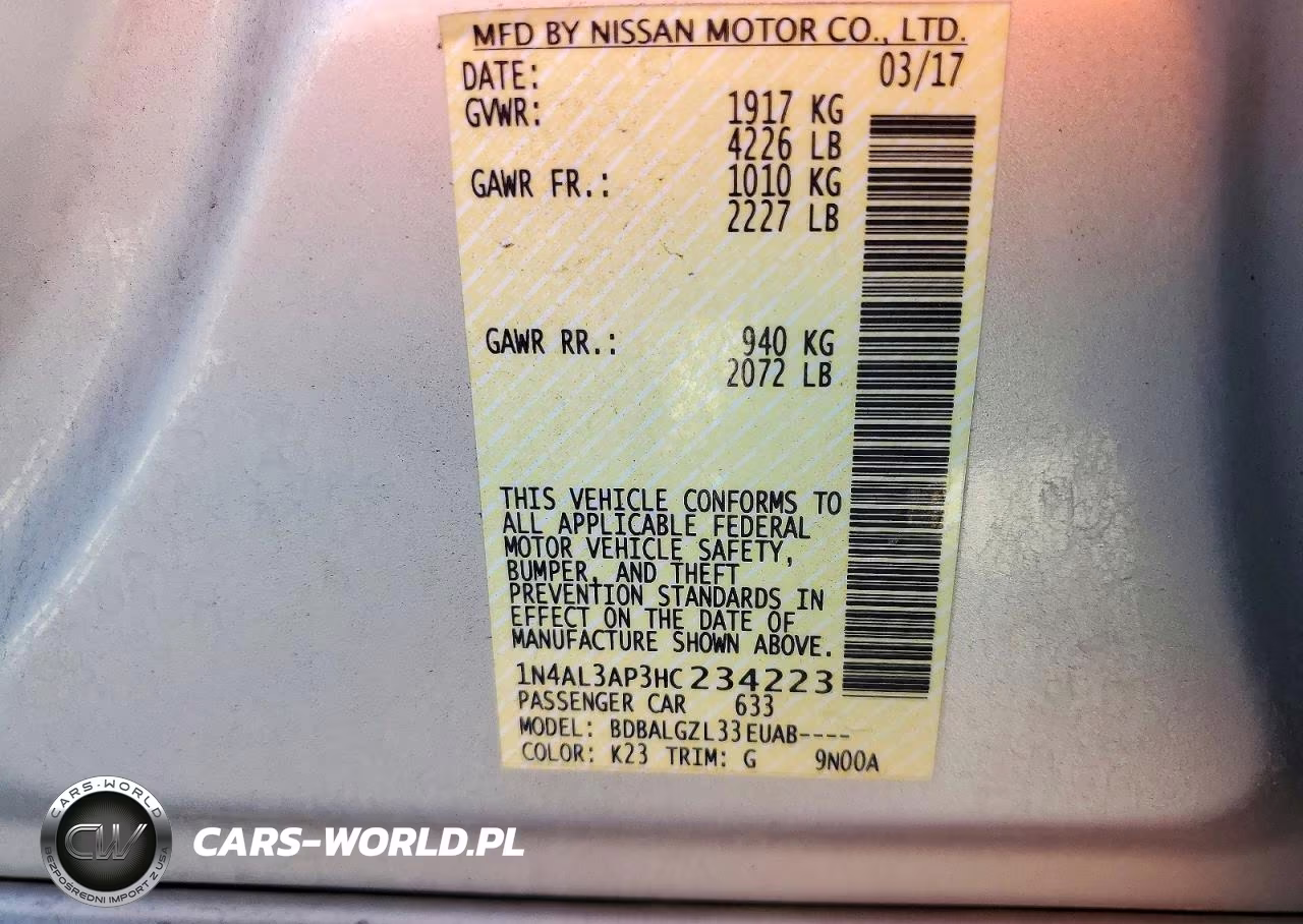 2017 Nissan Altima 2.5 S VIN:1N4AL3AP3HC234223 - 12