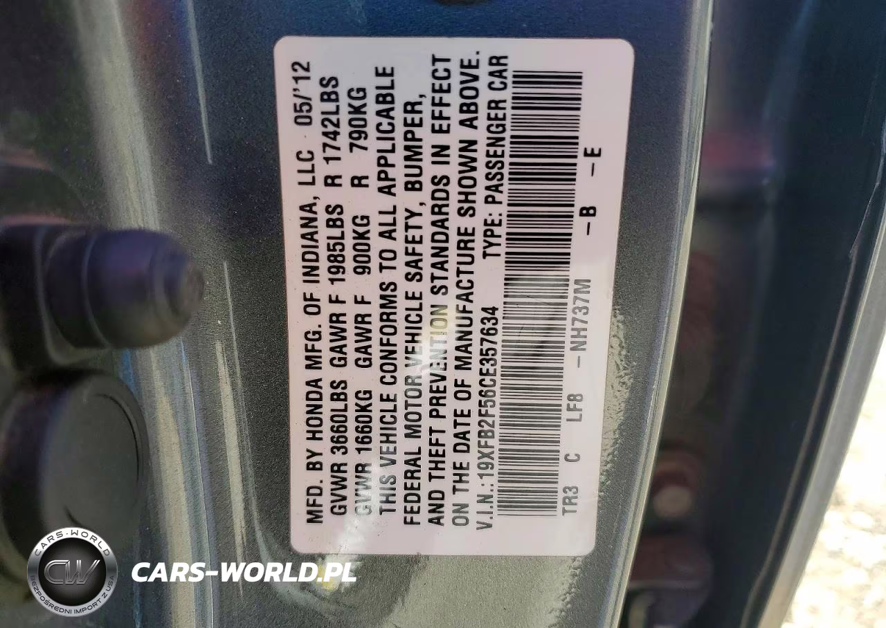 2012 Honda Civic Lx VIN:19XFB2F56CE357634 - 12