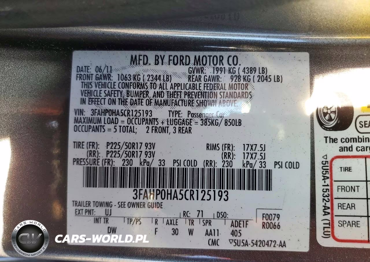 2012 Ford Fusion Se VIN:3FAHP0HA5CR125193 - 12