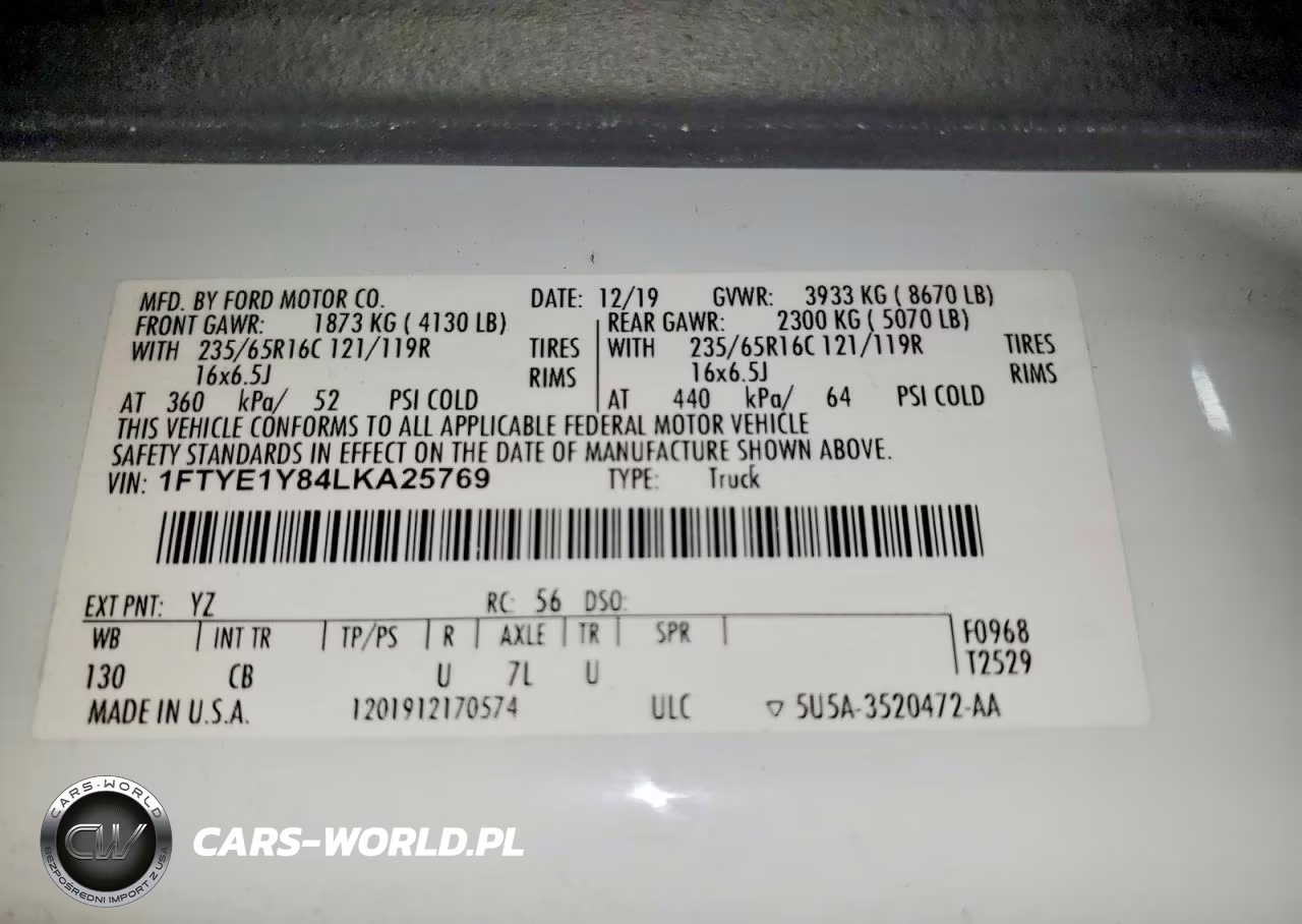 2020 Ford Transit 150 Utility - Service Van VIN:1FTYE1Y84LKA25769 - 13