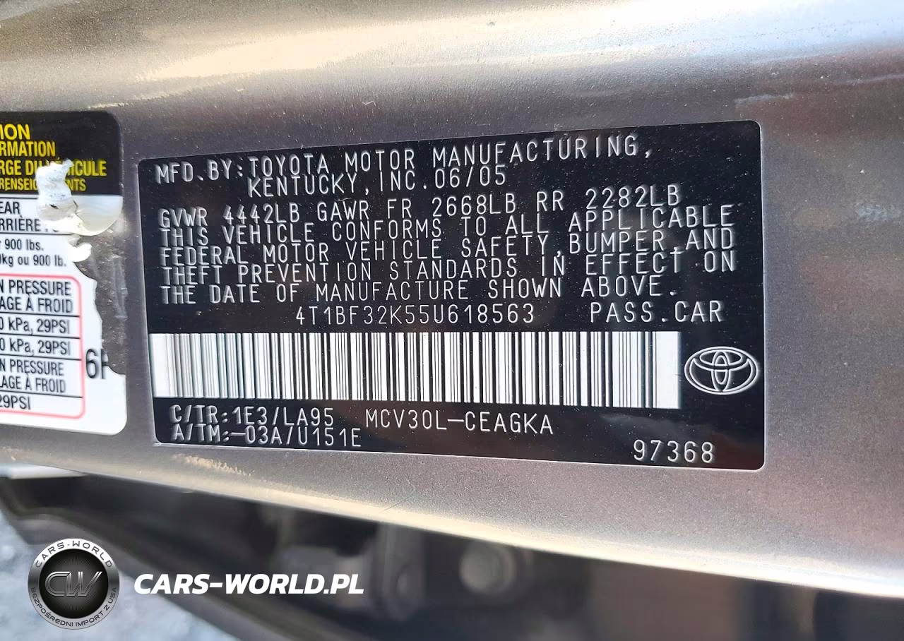 2005 Toyota Camry Xle V6 VIN:4T1BF32K55U618563 - 12