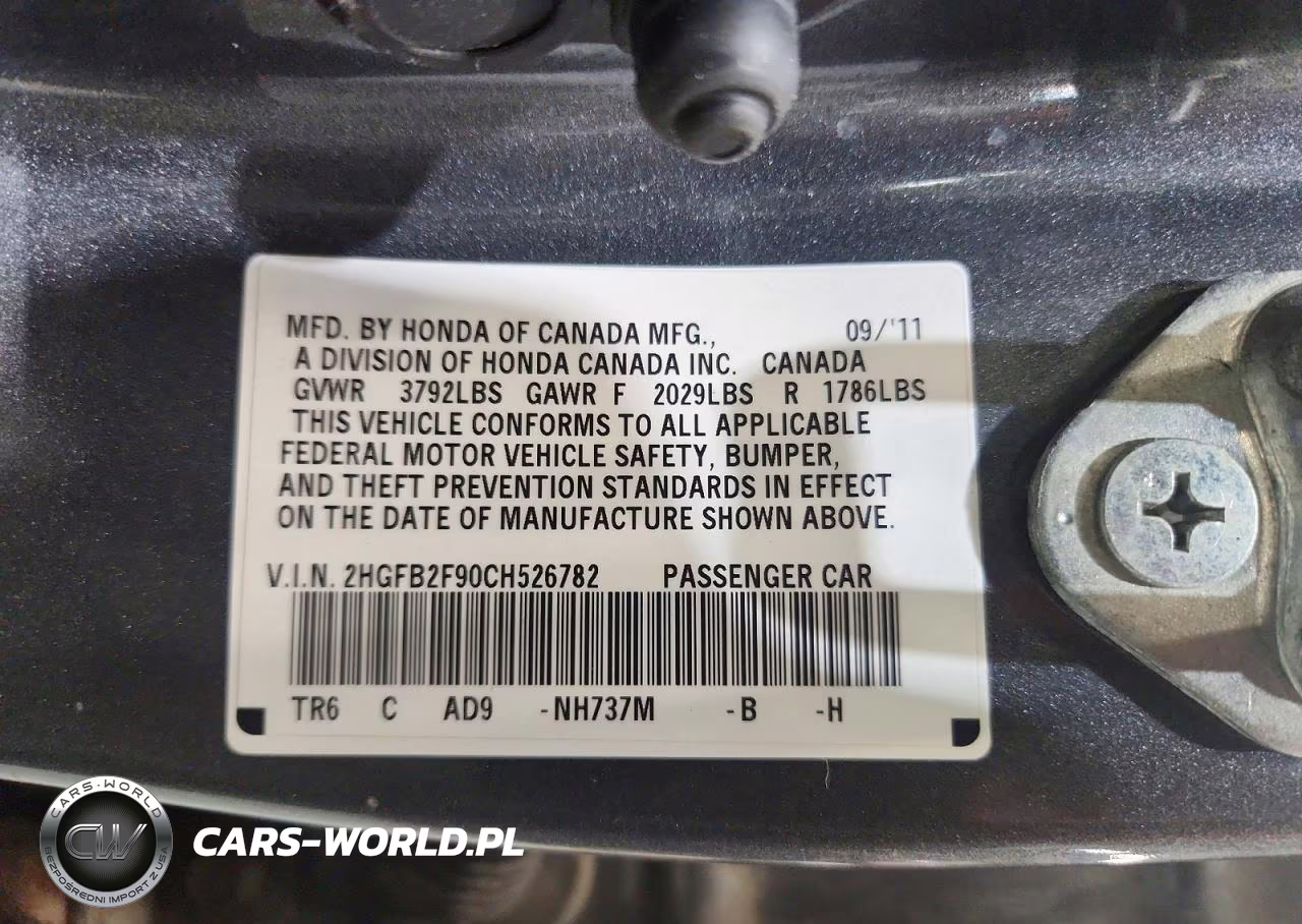 2012 Honda Civic Exl VIN:2HGFB2F90CH526782 - 12