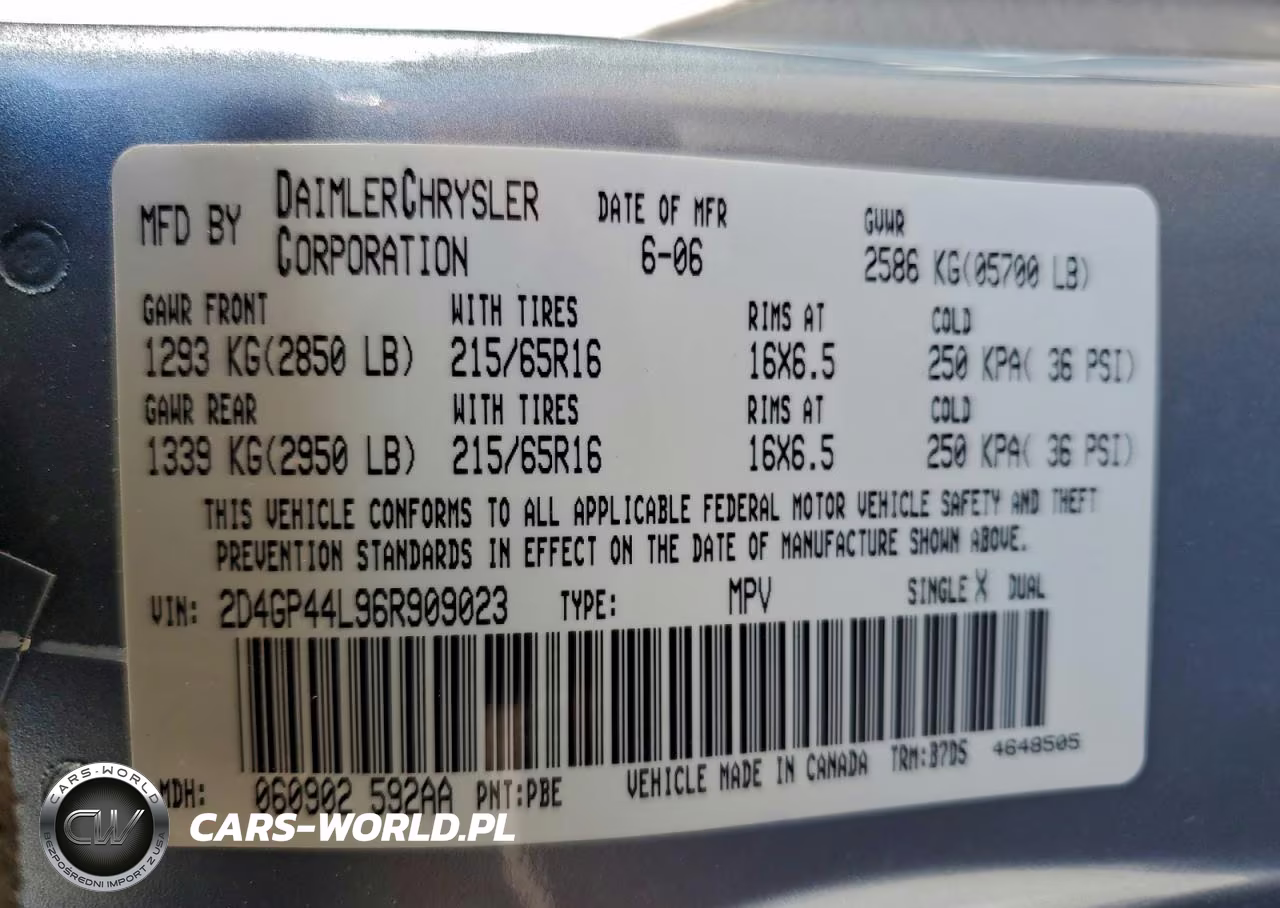 2006 Dodge Grand Caravan Sxt VIN:2D4GP44L96R909023 - 13