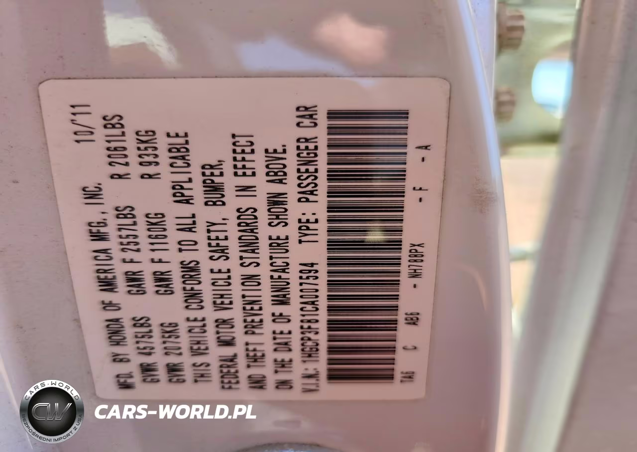 2012 Honda Accord Exl VIN:1HGCP3F81CA007594 - 12