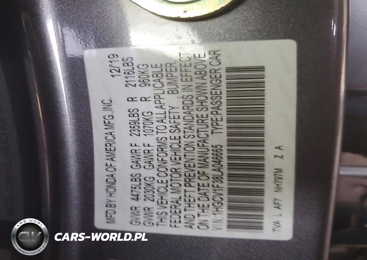 2020 Honda Accord Sport VIN:1HGCV1F38LA046665 - 12
