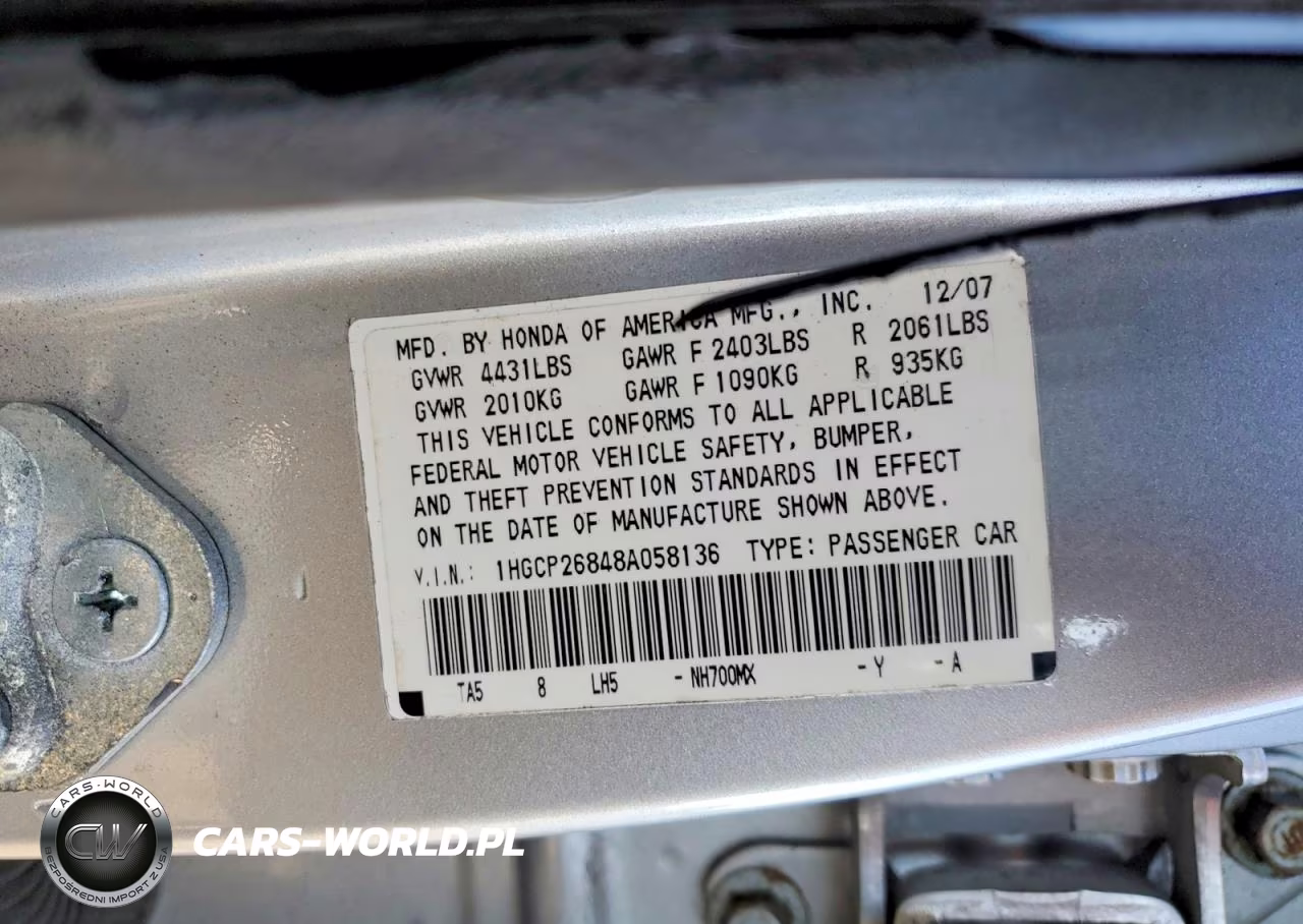 2008 Honda Accord Exl VIN:1HGCP26848A058136 - 12
