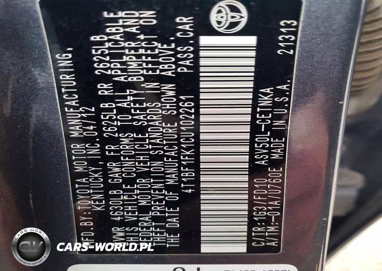 2012 Toyota Camry Base VIN:4T1BF1FK1CU102261 - 12