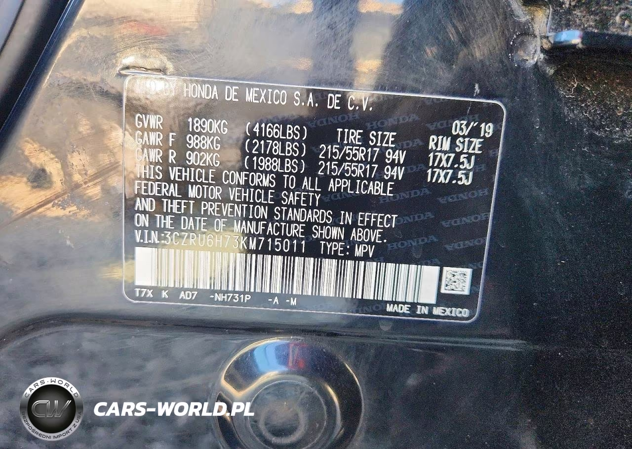 2019 Honda Hr-V Exl VIN:3CZRU6H73KM715011 - 12