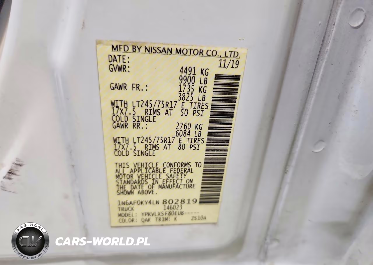 2020 Nissan Nv 3500 Hd Sv VIN:1N6AF0KY4LN802819 - 12