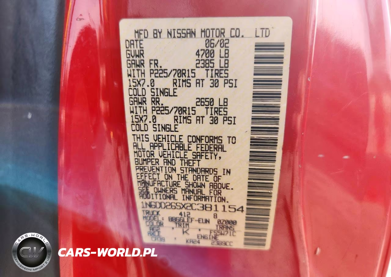 2002 Nissan Frontier Standard VIN:1N6DD26SX2C381154 - 12