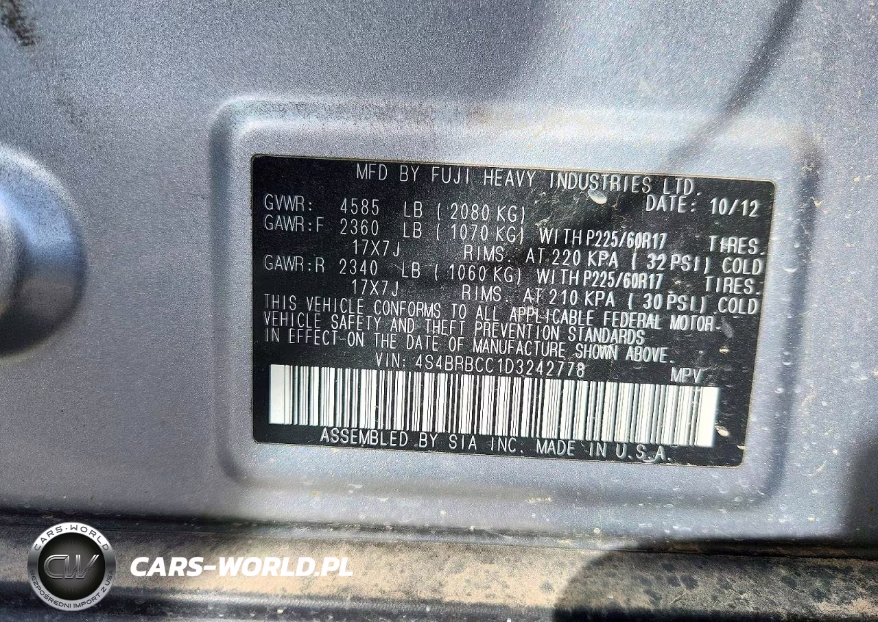 2013 Subaru Outback 2.5I Premium VIN:4S4BRBCC1D3242778 - 13
