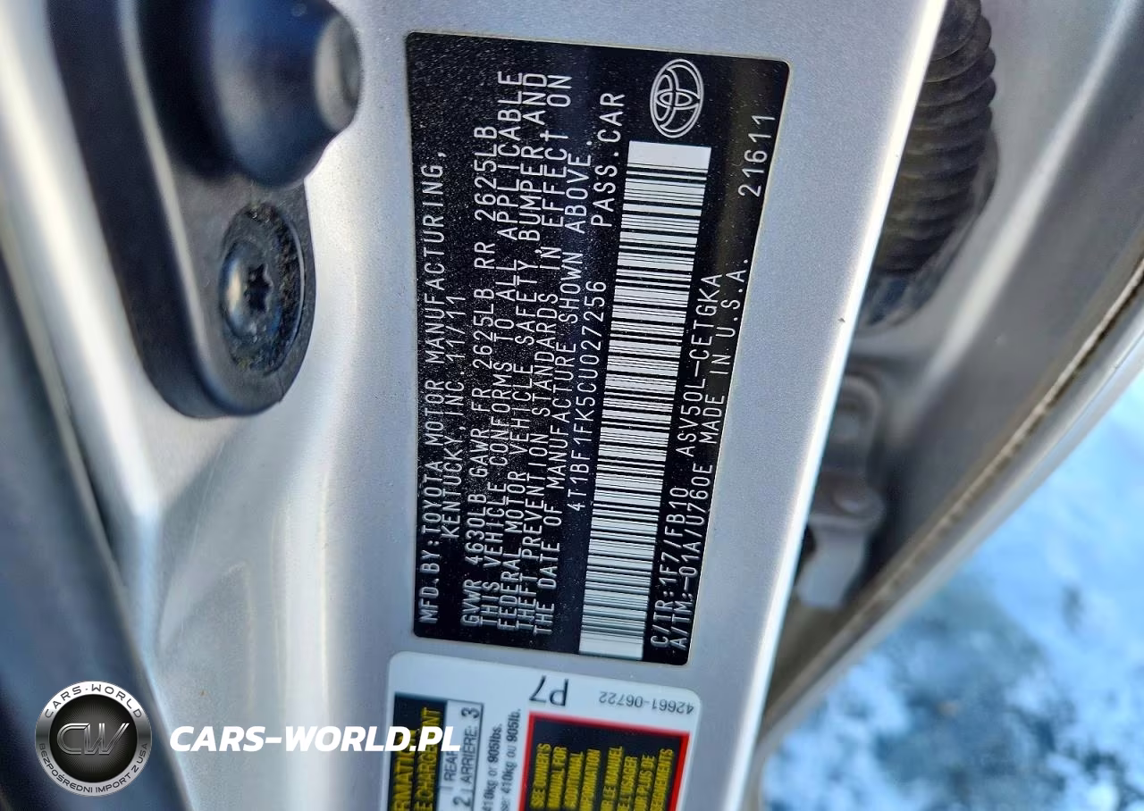 2012 Toyota Camry Base VIN:4T1BF1FK5CU027256 - 12
