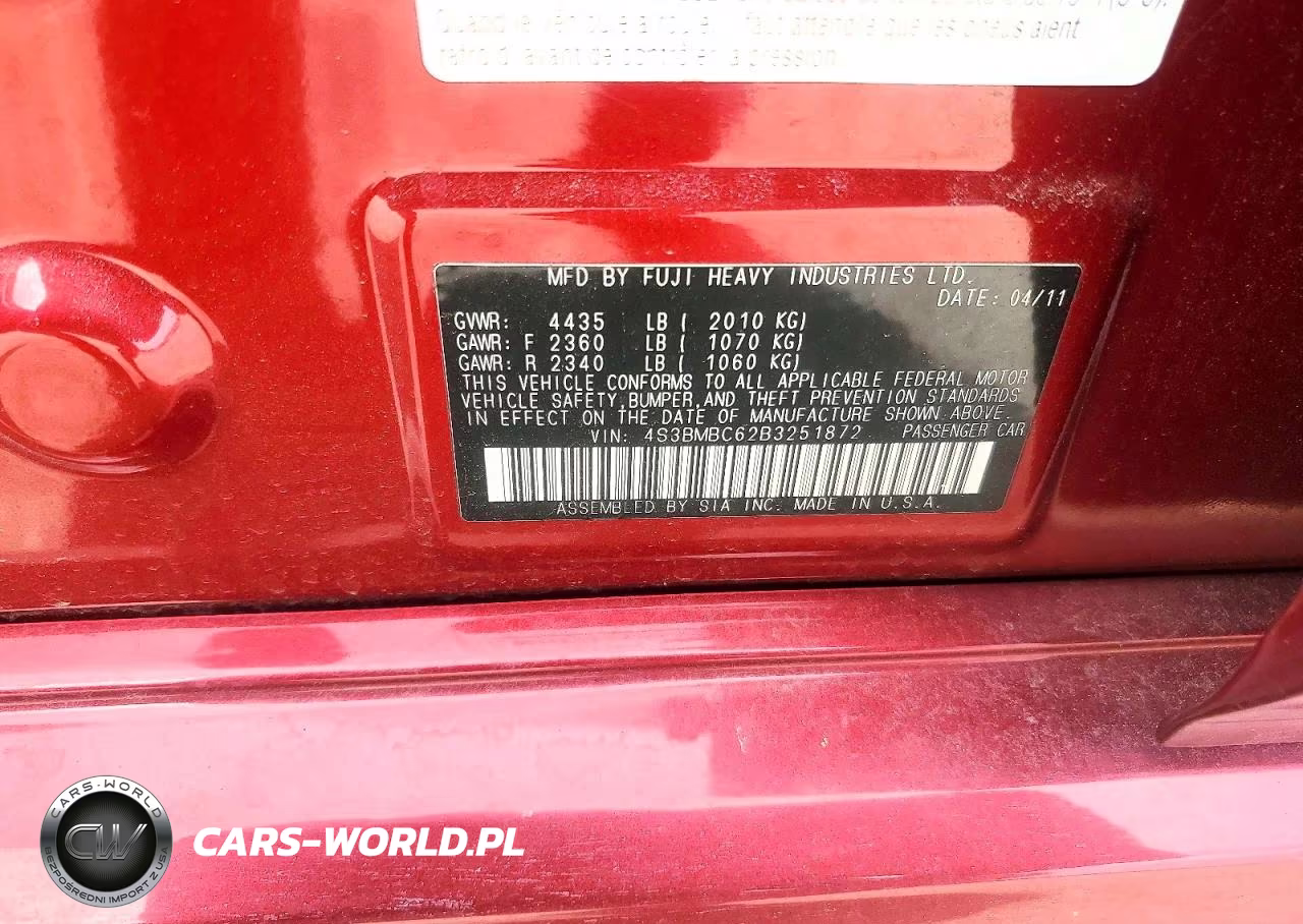 2011 Subaru Legacy 2.5I Premium VIN:4S3BMBC62B3251872 - 12