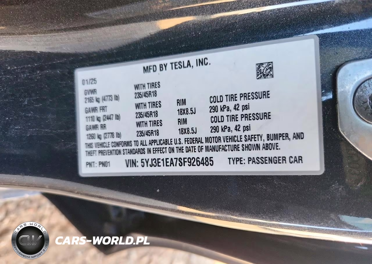 2025 Tesla Model 3 VIN:5YJ3E1EA7SF926485 - 12