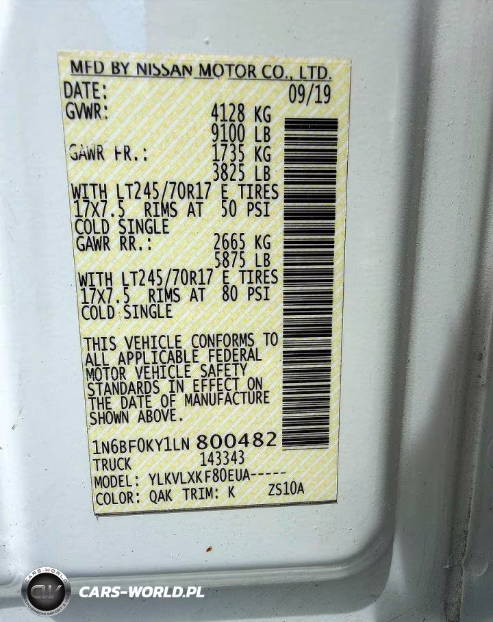 2020 Nissan Nv 2500 Hd Sv VIN:1N6BF0KY1LN800482 - 10