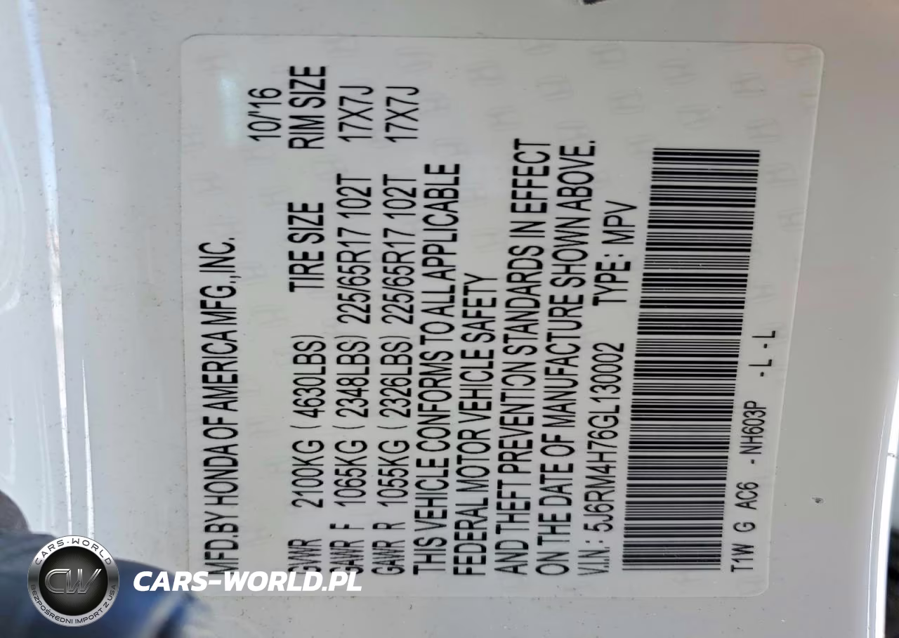 2016 Honda Cr-V Exl VIN:5J6RM4H76GL130002 - 12