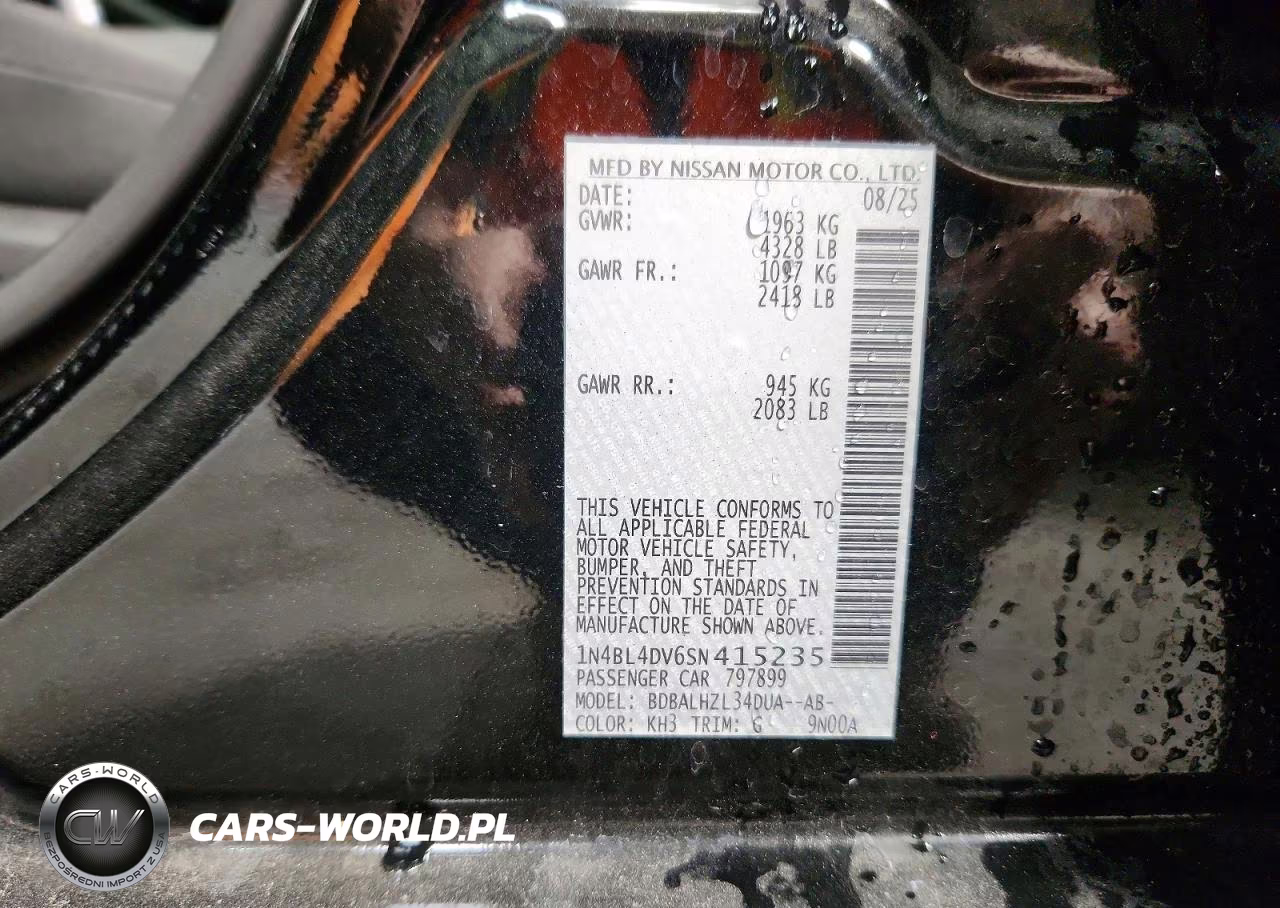 2025 Nissan Altima Sv VIN:1N4BL4DV6SN415235 - 12