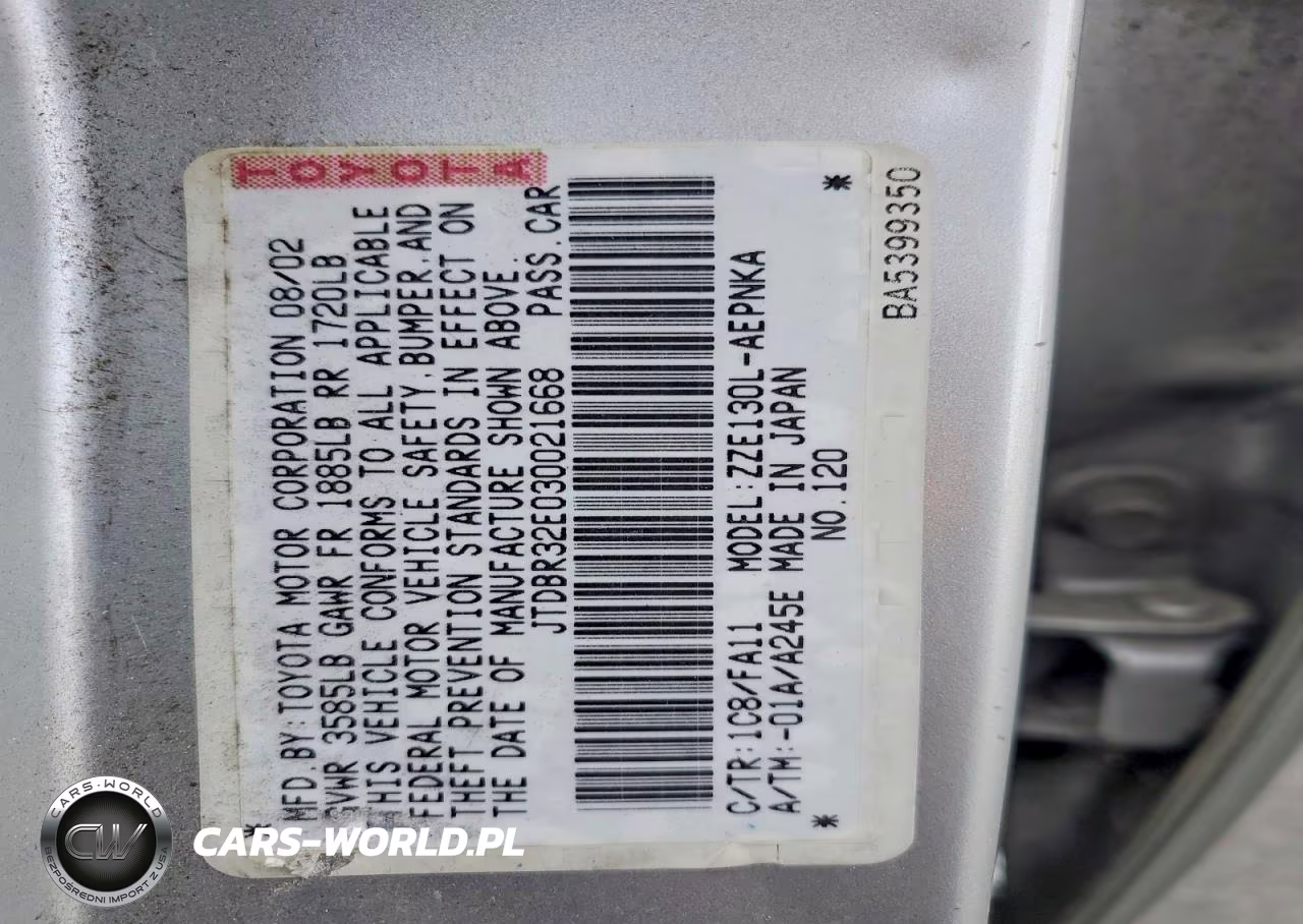 2003 Toyota Corolla Ce VIN:JTDBR32E030021668 - 12