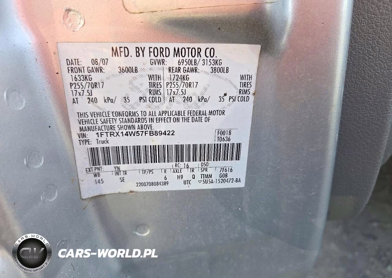 2007 Ford F150 VIN:1FTRX14W57FB89422 - 12