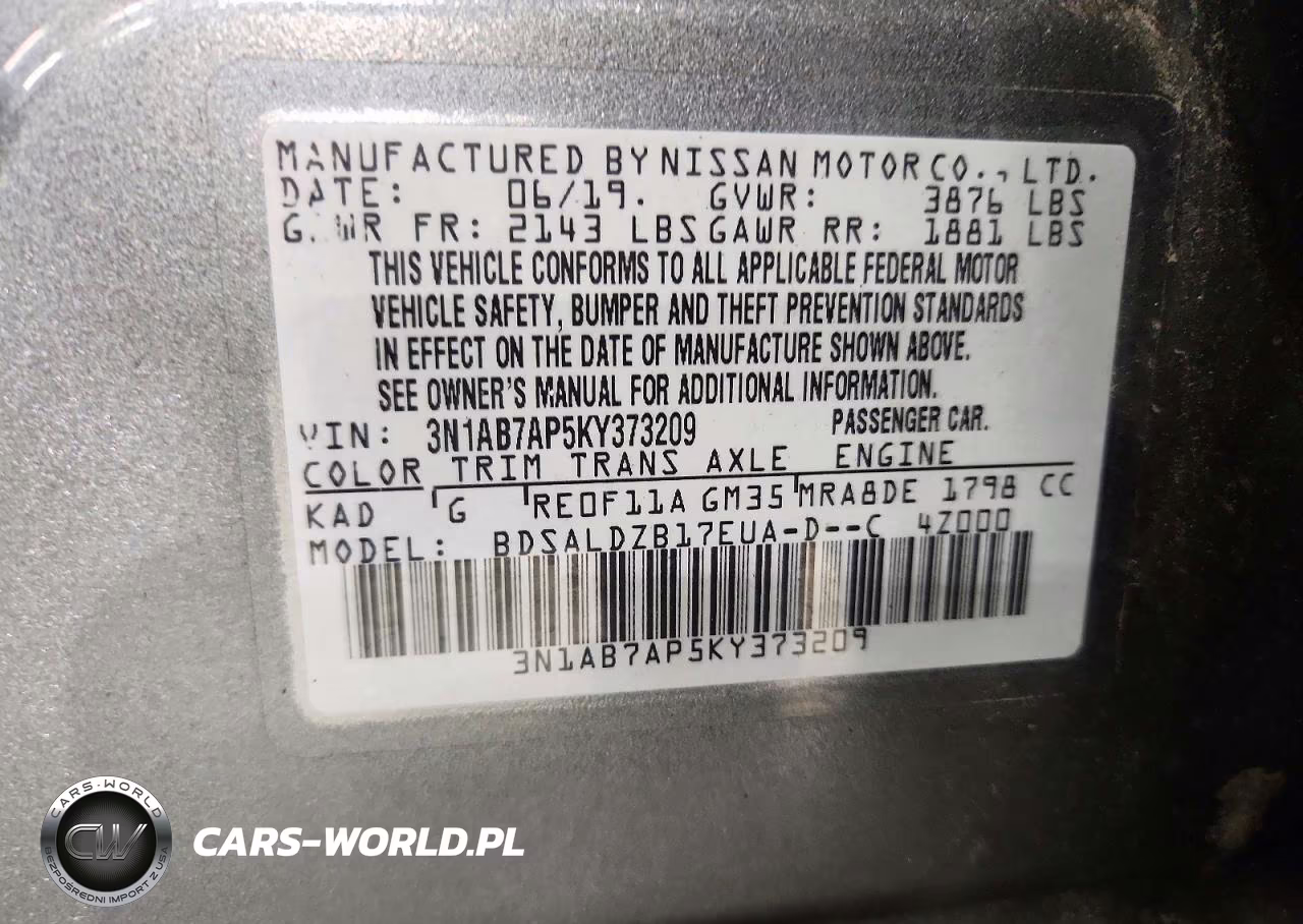 2019 Nissan Sentra Sv VIN:3N1AB7AP5KY373209 - 12