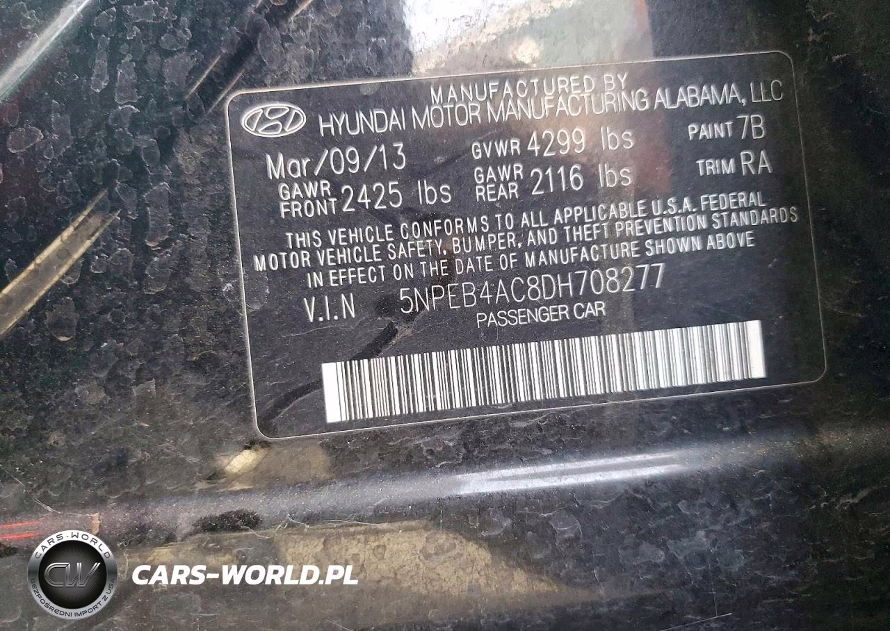 2013 Hyundai Sonata Gls VIN:5NPEB4AC8DH708277 - 12
