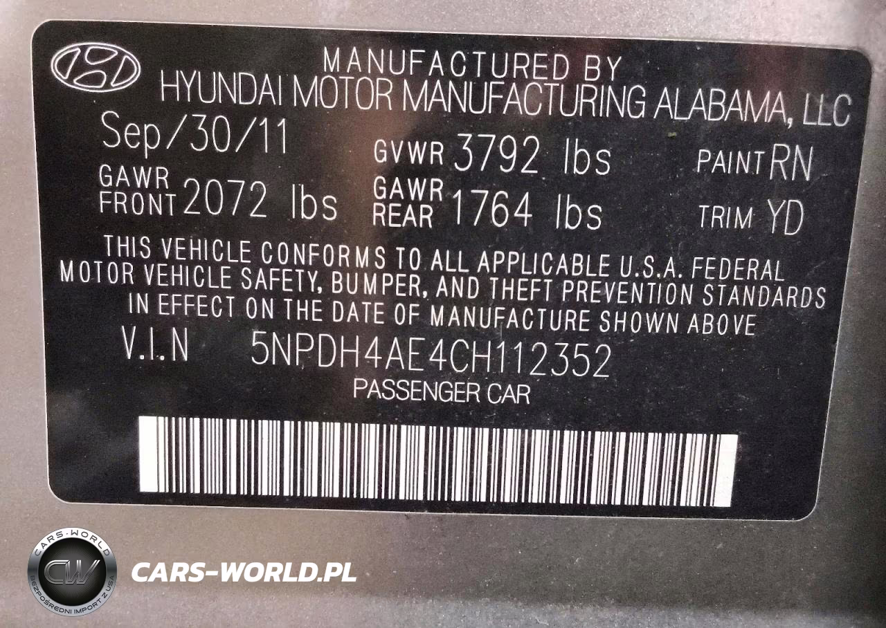 2012 Hyundai Elantra Gls VIN:5NPDH4AE4CH112352 - 12