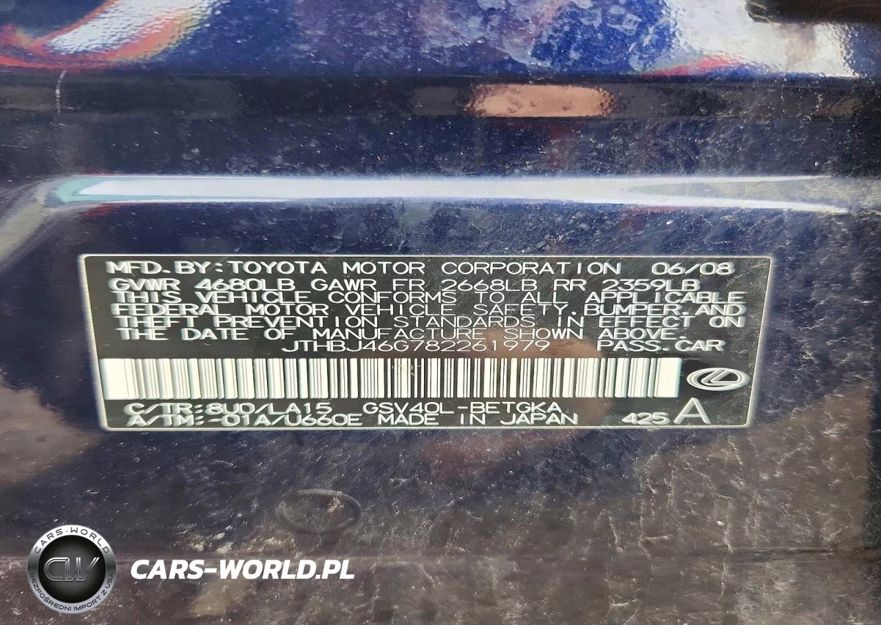 2008 Lexus Es 350 VIN:JTHBJ46G782261979 - 12