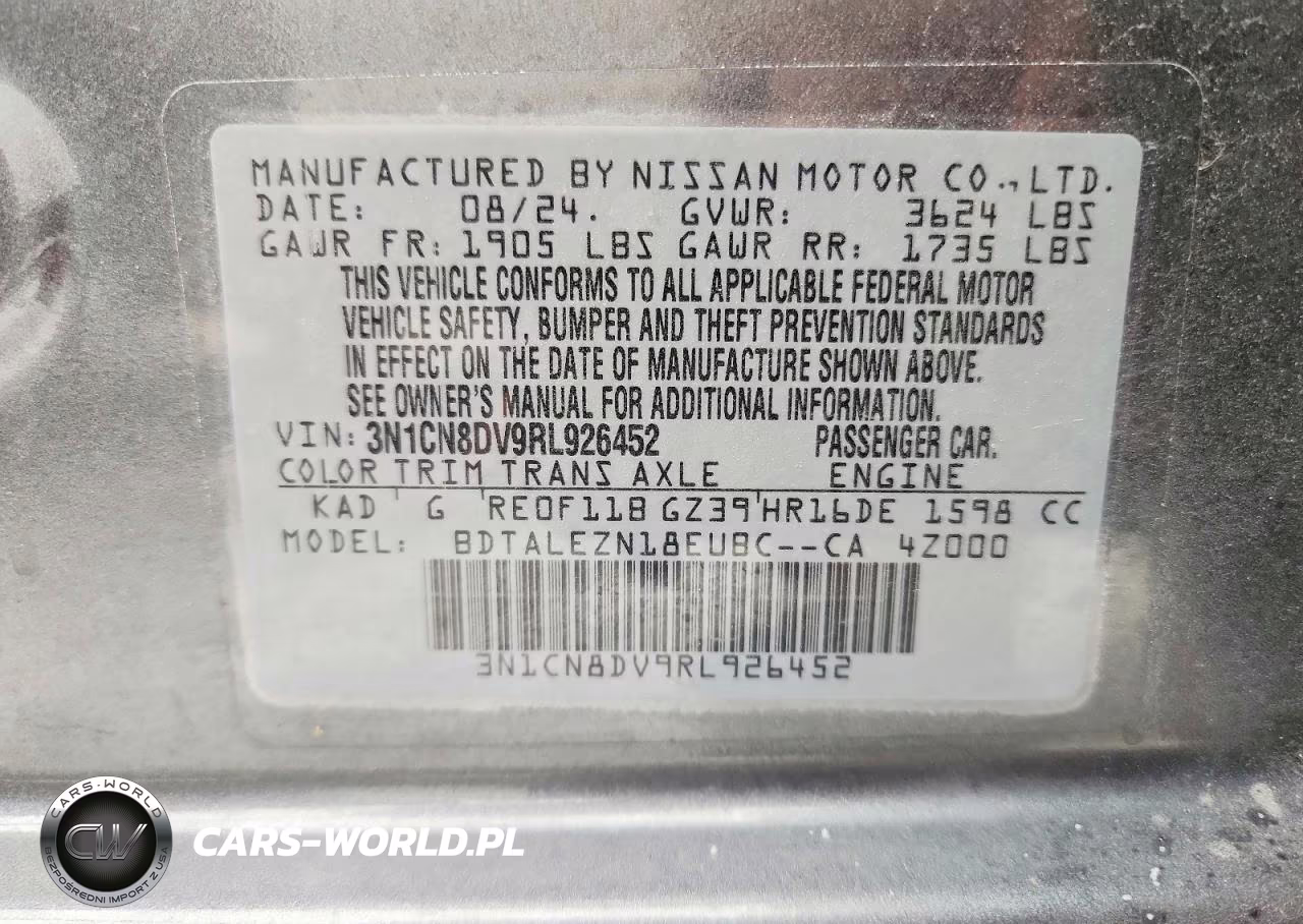 2024 Nissan Versa S VIN:3N1CN8DV9RL926452 - 12