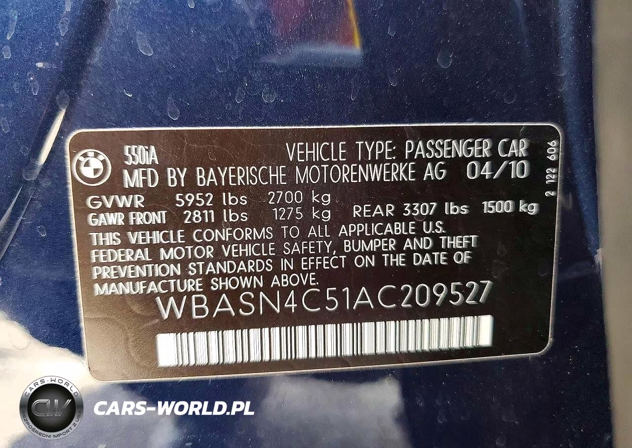 2010 BMW 550 Gt VIN:WBASN5C51AC209527 - 12