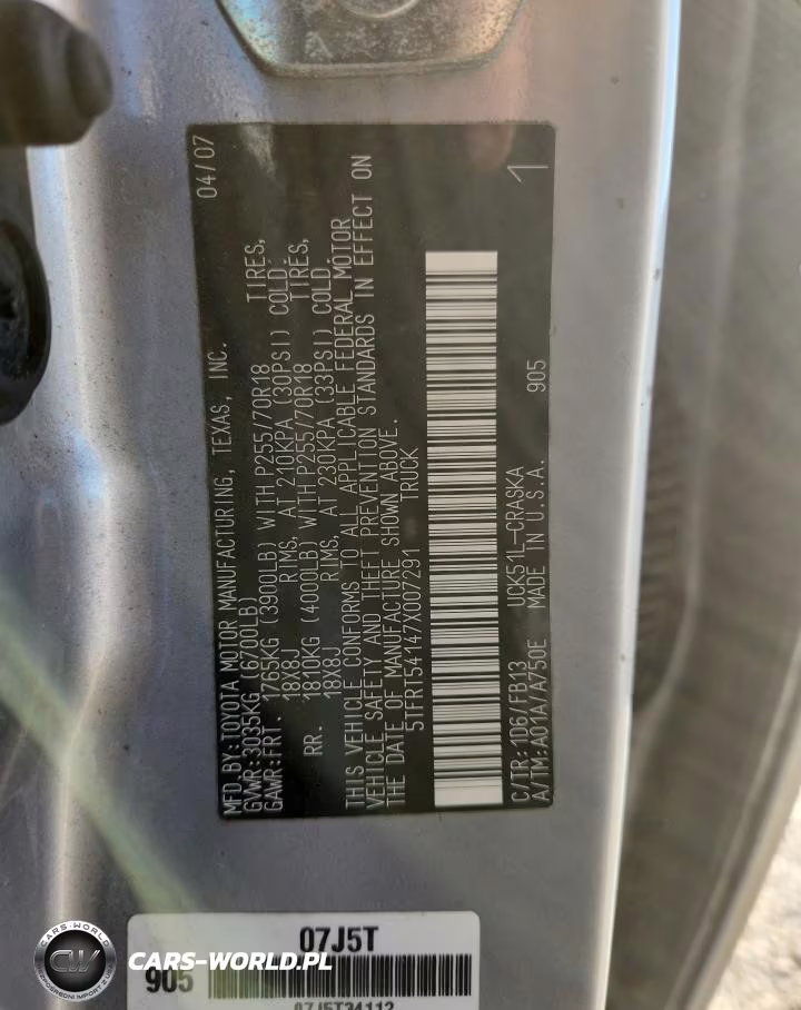 2007 Toyota Tundra Sr5 VIN:5TFRT54147X007291 - 12