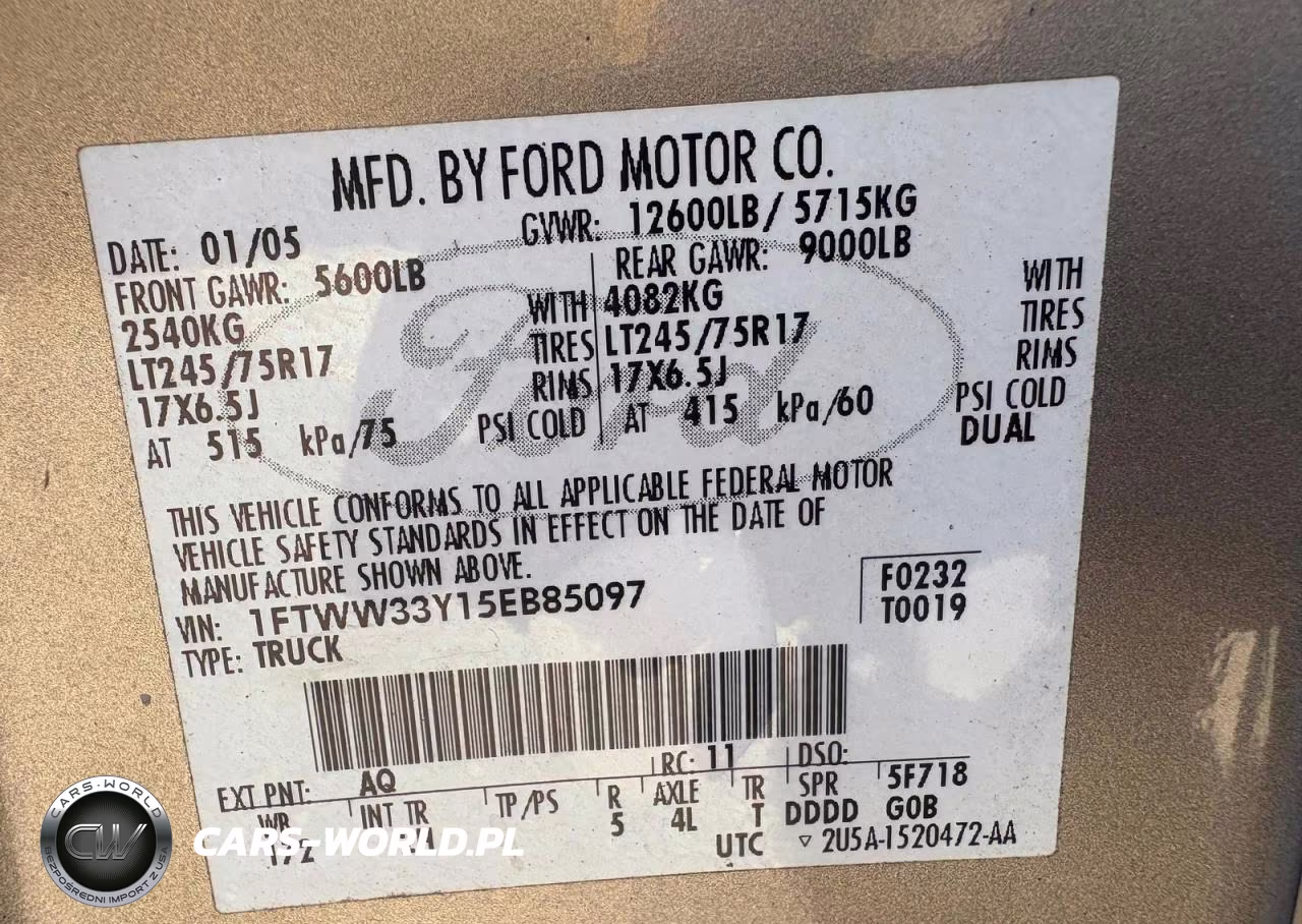 2005 Ford F350 Super Duty VIN:1FTWW33Y15EB85097 - 10