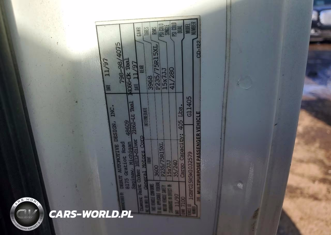 1998 Chev Express G1500 Ls VIN:1GBFG15R5W1032579 - 12