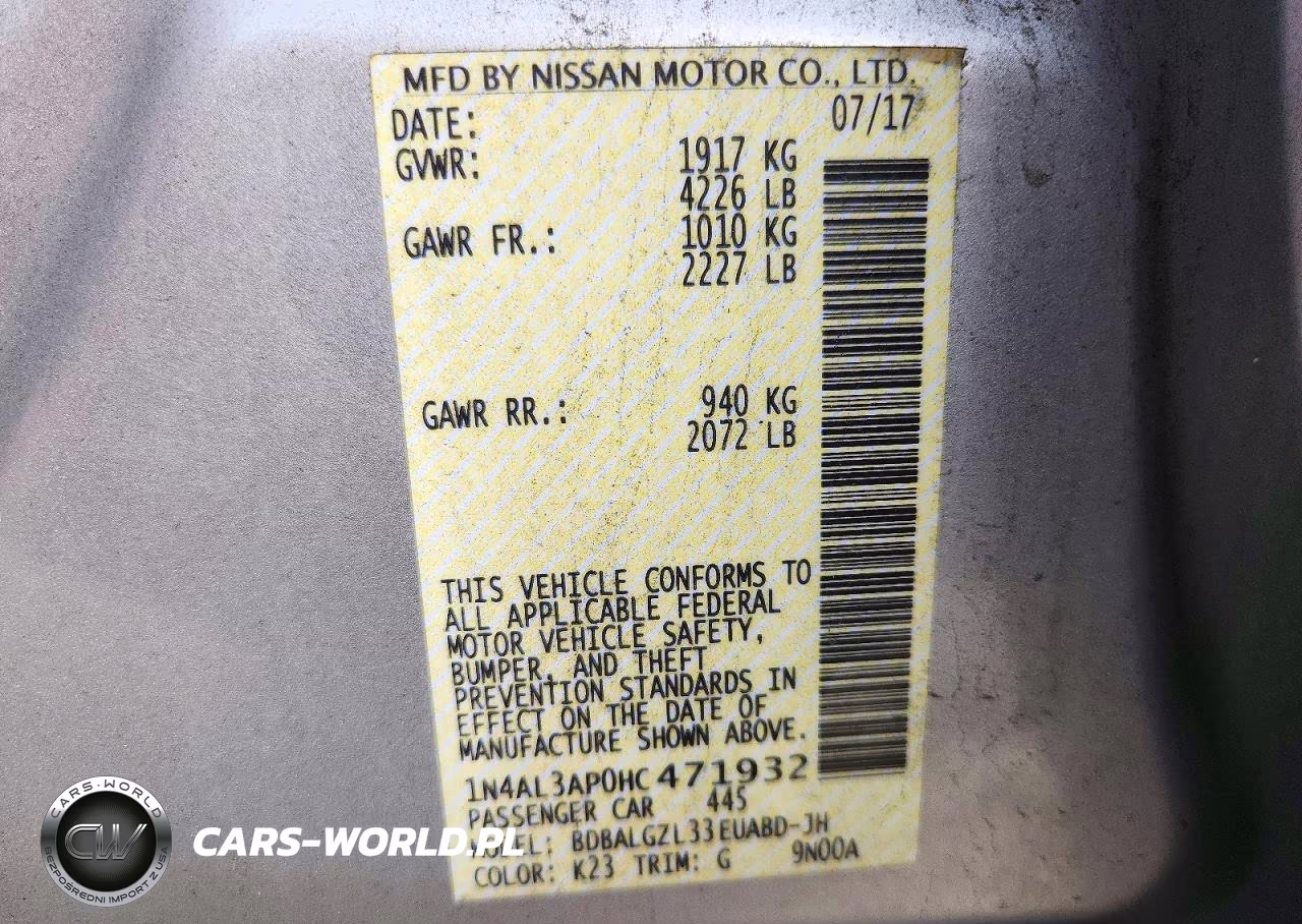2017 Nissan Altima 2.5 S VIN:1N4AL3AP0HC471932 - 12