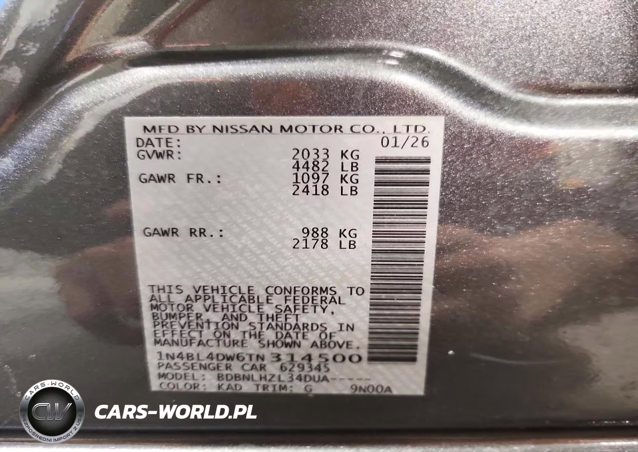 2026 Nissan Altima Sv VIN:1N4BL4DW6TN314500 - 12