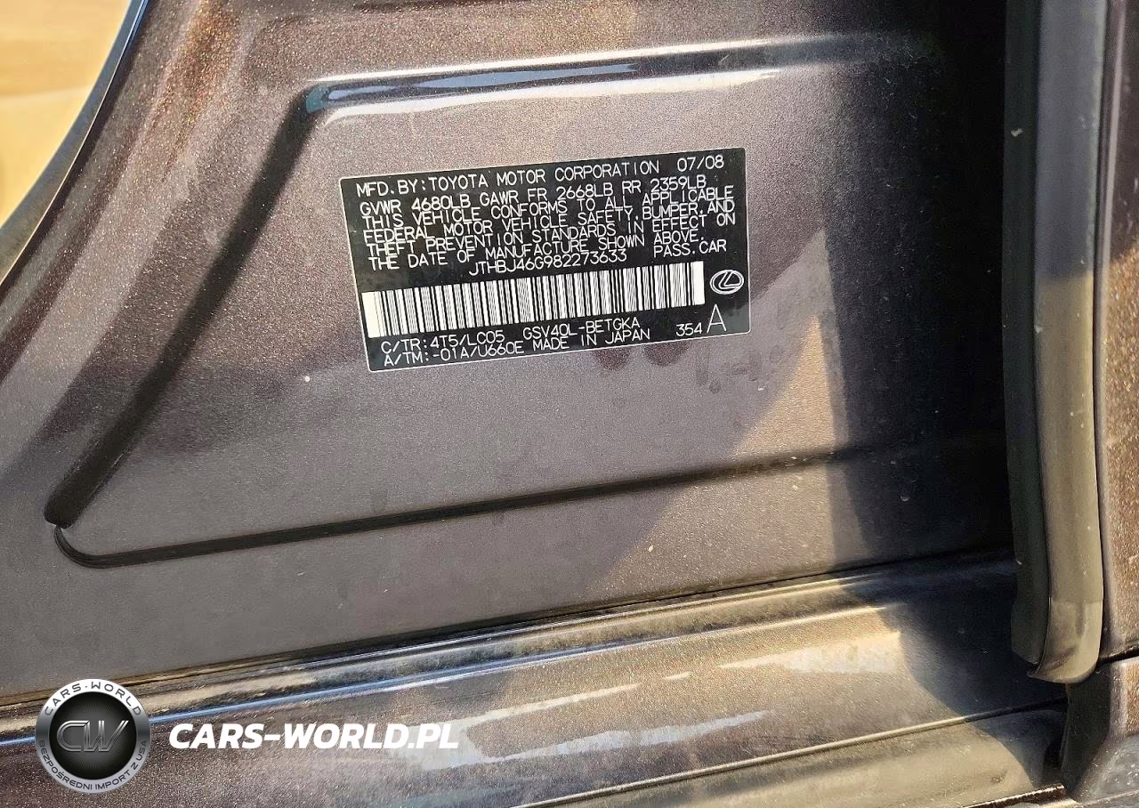 2008 Lexus Es 350 VIN:JTHBJ46G982273633 - 12