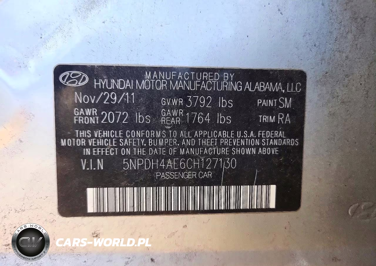 2012 Hyundai Elantra Gls VIN:5NPDH4AE6CH127130 - 12