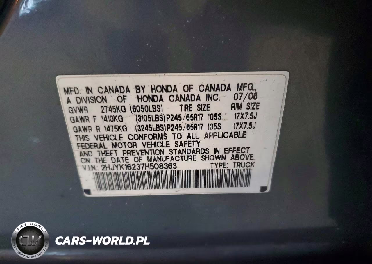 2007 Honda Ridgeline Rt VIN:2HJYK16237H508363 - 13