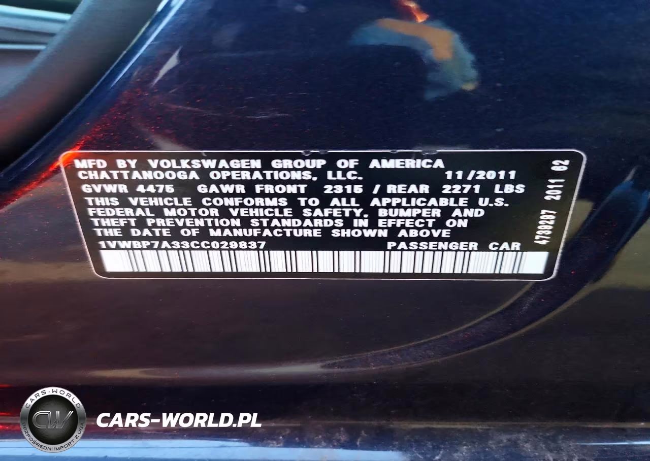 2012 Volkswagen Passat Se VIN:1VWBP7A33CC029837 - 13